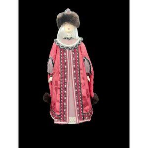 VTG Russian Doll VINTAGE 9.5” Porcelain Doll Red Gown & Hat with Fur Accents Han